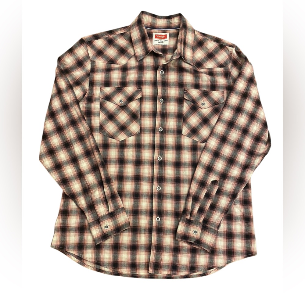📌 Wrangler Western Plaid Button-down Shirt Cream/Red/Black Men’s Large